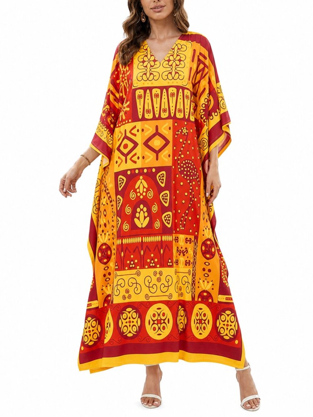 Women Plus Size Polyester Caftan Dress Summer Beach Cover Up Dresses for Party
